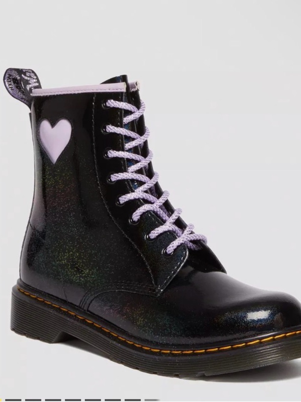 Dr. Martens Black Patent Boots with Lilac Laces and Trim